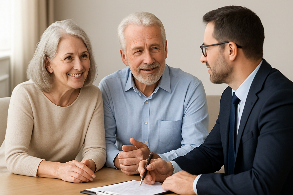 Elder Couple speaking with a financial advisoe